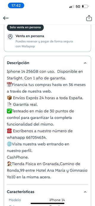 iPhone 14 256GB Starlight con un ańo de garantía