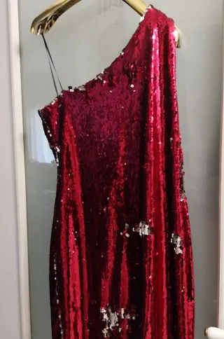 Abito corto paillettes monospalla rosso