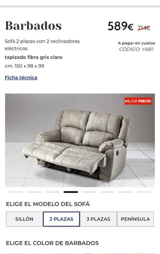 Sofá 2 plazas eléctrico beige