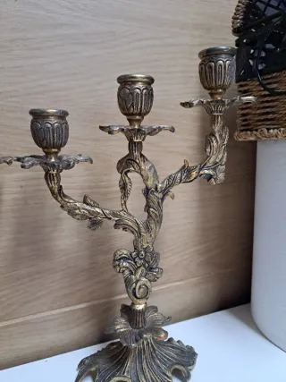 Pareja Candelabros Metal Dorado Vintage