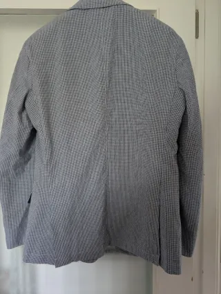 Chaqueta de cuadros azul y blanco