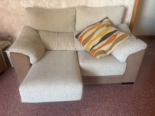 Sofá de 2 plazas beige y marrón + 3 plazas