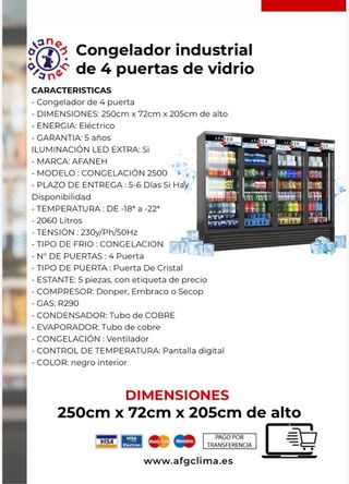 CONGELADORES VERTICALES AFANEH DE 1,2,3,4 PUERTAS
