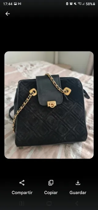 Bolso Joya Vintage Piel y Ante Grabado Negro