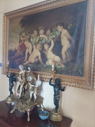 Cuadro antiguo lienzo niños vendimia Solo por 24H