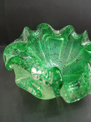 Cenicero vintage in cristallo di Murano verde Medusa