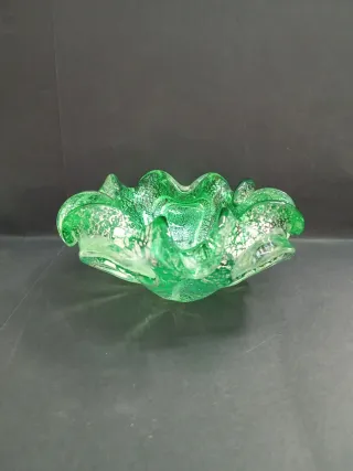 Cenicero vintage in cristallo di Murano verde Medusa