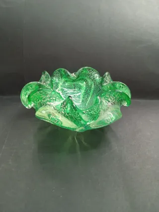 Cenicero vintage in cristallo di Murano verde Medusa