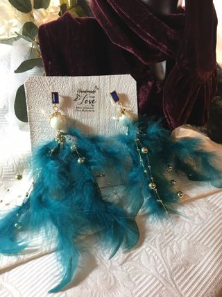 Pendientes Plumas Turquesas perlas Piedras Únicos