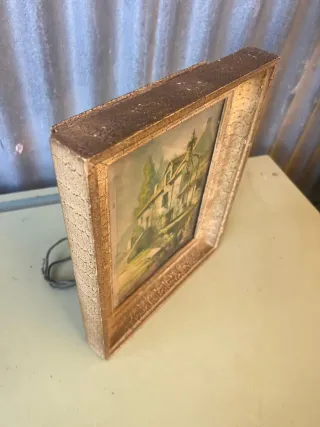 Cuadro antiguo casa con pozo