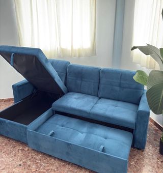Sofá Cama Pau Azul Terciopelo