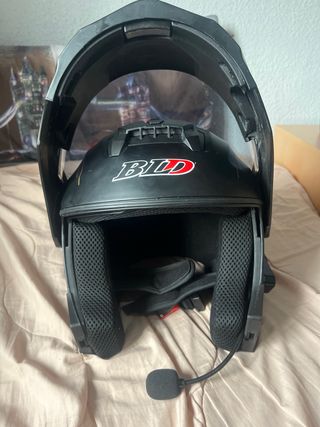 Casco de moto BLD negro y dorado con intercomuinte