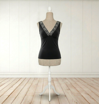 Top negro elástico bordado plateado talla S/M