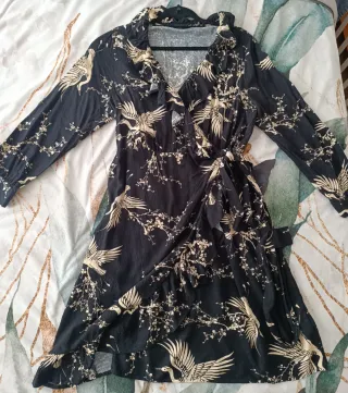 Vestido estampado October negro y beige