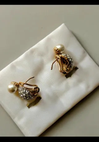 Pendientes vintage perla y brillantes