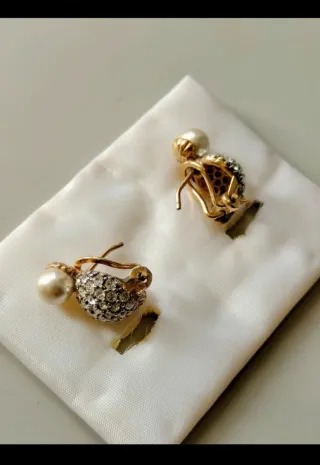 Pendientes vintage perla y brillantes