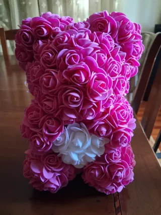 Orsetto Decorativo Rose Rosa e Bianche