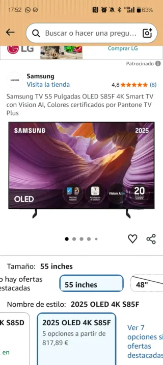 Samsung S85F TV OLED 55 4K nueva con defecto
