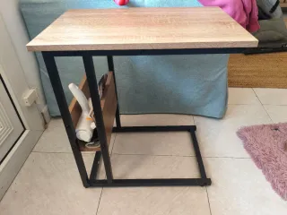 Mesa auxiliar sofá madera y metal