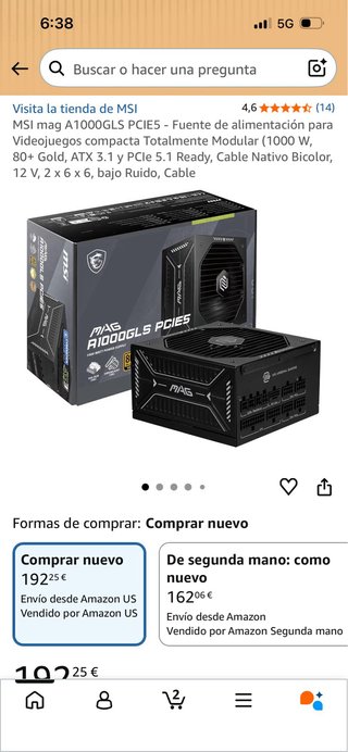 Fuente de alimentación MSI MAG A1000GLS PCIE/NUEVO
