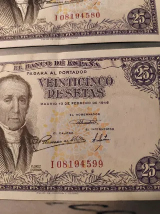 2 Billetes 25 Pesetas España 1946