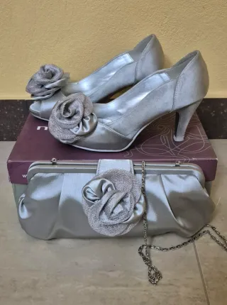 Conjunto Bolso y Zapatos Fiesta Plata