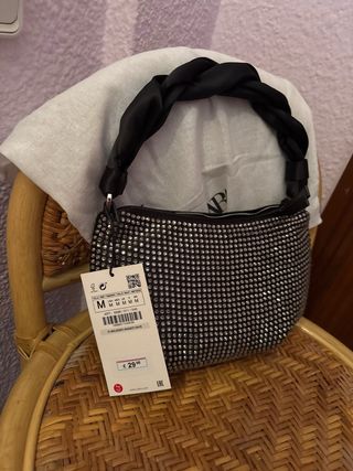 Bolso Zara Brillantes Negro y Plateado