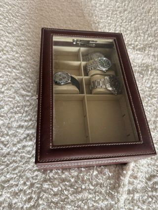 Caja Joyero y Relojes Marrón con Tapa Cristal