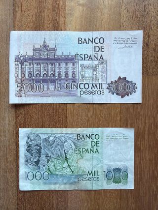 Billetes antiguos 5000 y 1000 pesetas
