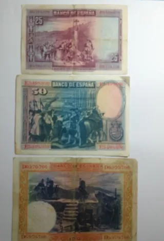 Lotto 3 banconote Spagna 25-50-100 Pesetas