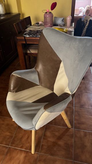 Sillón Patchwork Cuero y Tela