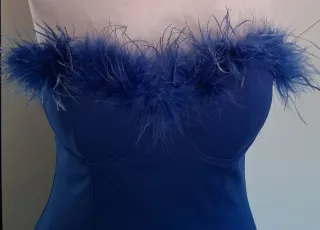 Abito donna bluette con piume