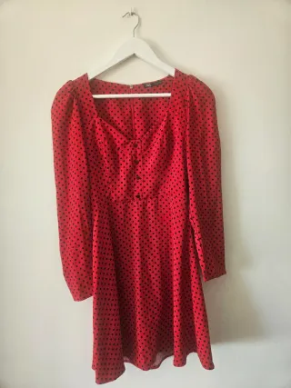 Vestido Zara Rojo Lunares Negros