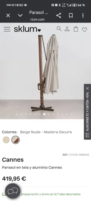 Parasol Cannes Sklum Beige Nude Madera Oscura