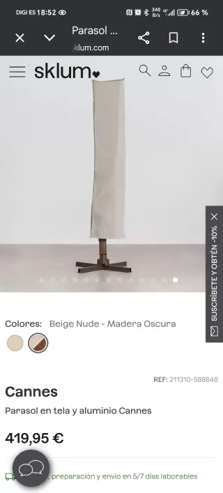 Parasol Cannes Sklum Beige Nude Madera Oscura