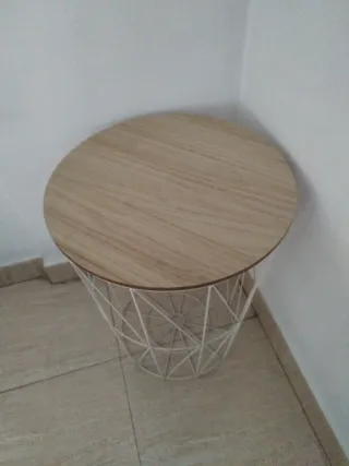 Mesa auxiliar redonda madera y metal