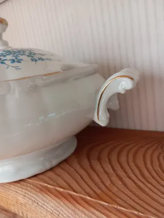 Sopera de porcelana alemana con flores azules