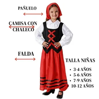 Disfraz Asturiana Niña  3/4 5/6 7/9 10/12