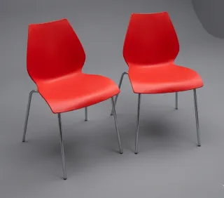 2 Sillas Rojas Metal y Resina