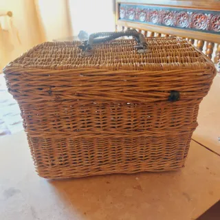 Cesto nasa mimbre muy antiguo siglo XIX 31x24x21