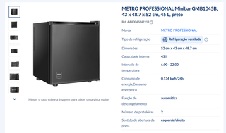 Minibar 45L Preto (novo - nunca usado)