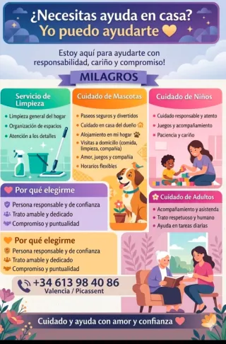 limpieza/ cuidado de niños, mascotas y adultos