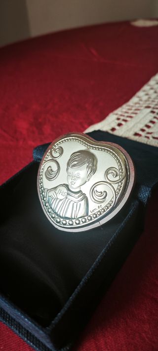 Icona Cuore Prima Comunione Argento Legno