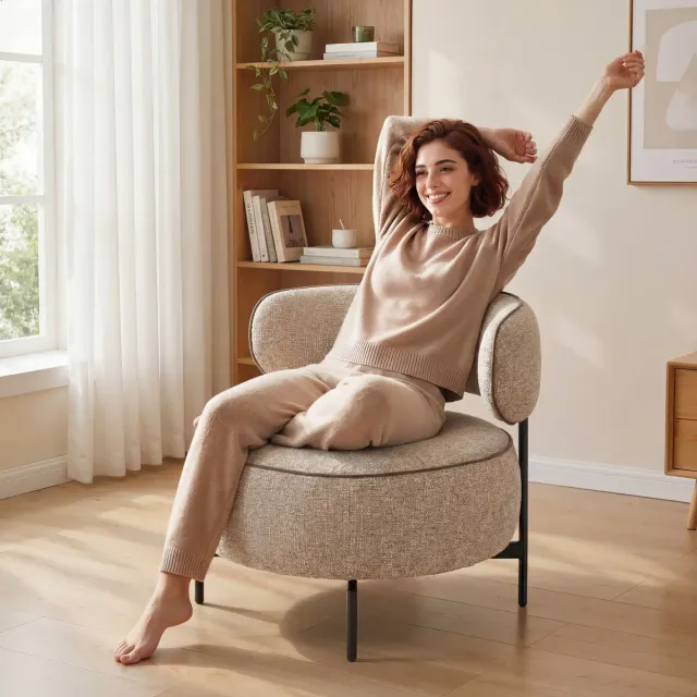 Butaca Salón Giratoria Tela Beige