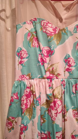 Vestido floral rosa y turquesa talla S