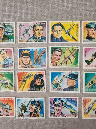 Serie francobolli vintage Eroi dell'Aria