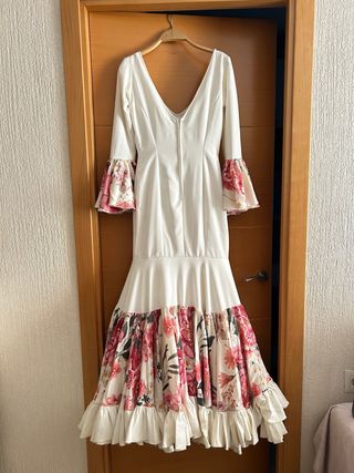 Vestido Flamenca Blanco Volante Flores