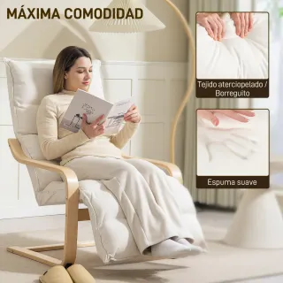 Butaca Salón Reposapiés Ajustable Tela Madera