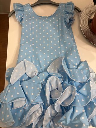 Vestido corto Flamenco Niña Azul Lunares talla 8