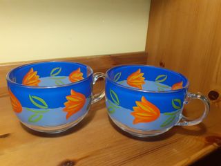 2 TAZONES ARCOPAL TULIP  AZUL VINTAGE
